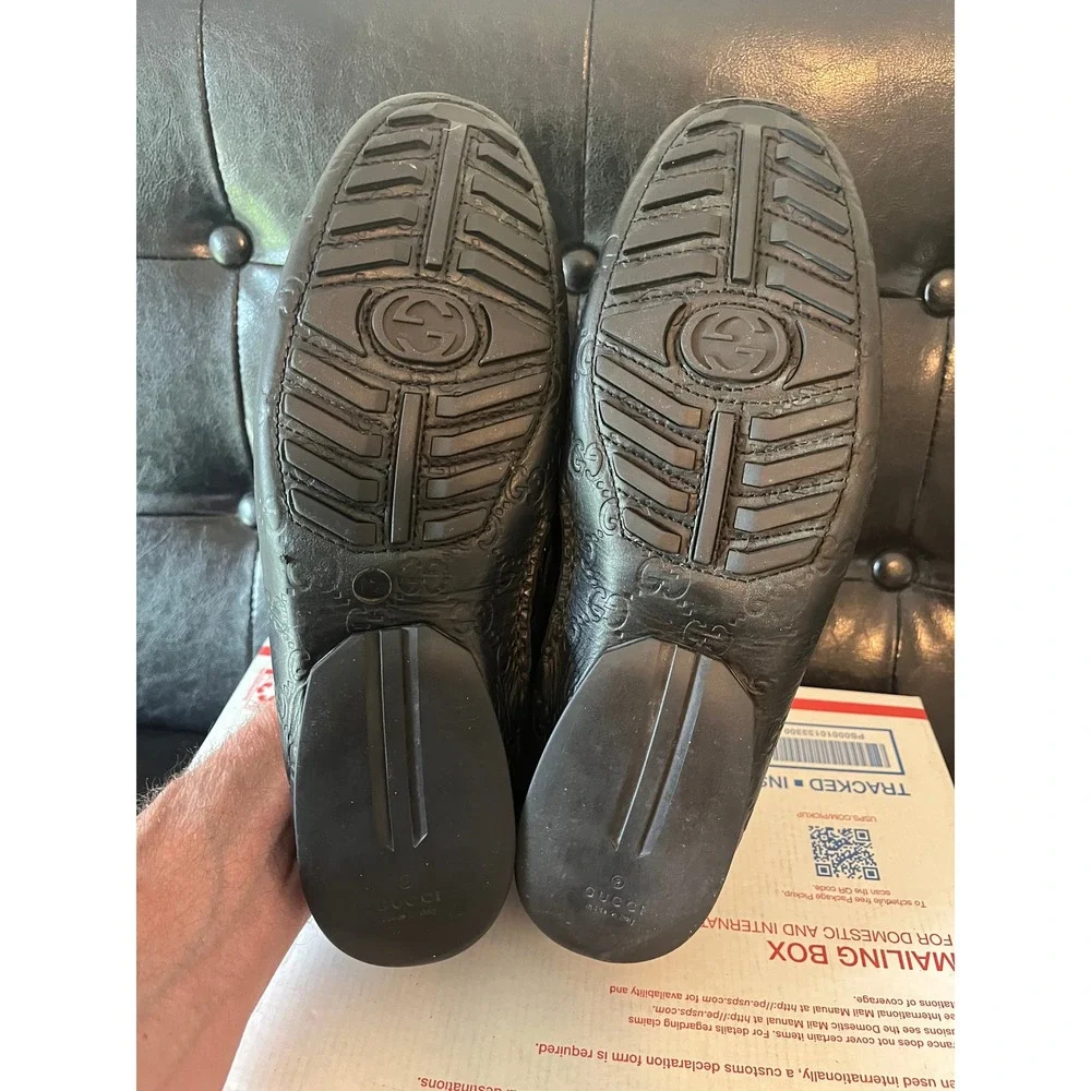 Gucci‎ Black Leather Penny Loafers Driving Shoes